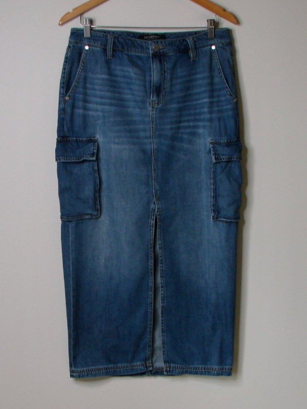 Liverpool Los Angeles Denim Cargo Midi Maxi Skirt Utility Soft Jean Size 6 28